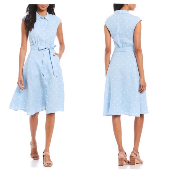 Joules Dresses & Skirts - Joules 100% Linen Polka Dot Belted Shirt Dress